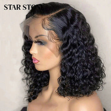 Short Curly Bob Brazilian Human Hair Lace Front Wigs